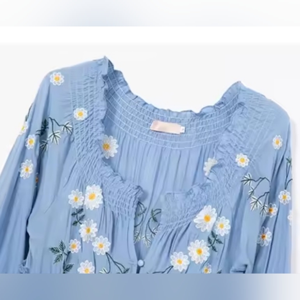 Chic Blue Floral Long Sleeve Dress - Picture 8 of 16